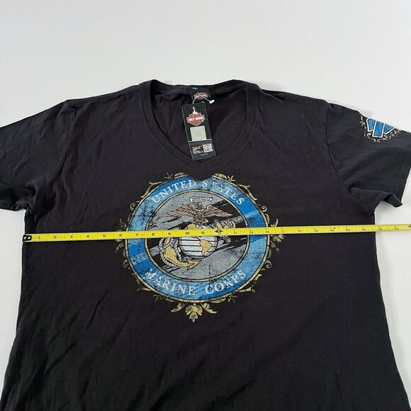 Harley-Davidson Motorcyles Womens XL US Marine Corps Black Graphic Tee Shirt Top - Picture 8 of 16